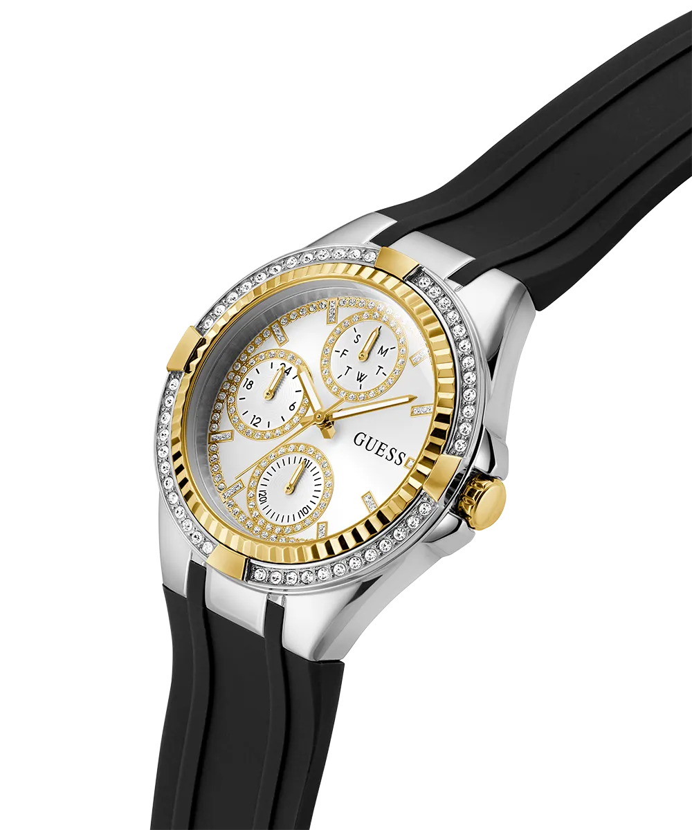 Guess Womens Silicone Watches GUESS Ladies Black 2-Tone Multi-function Watch