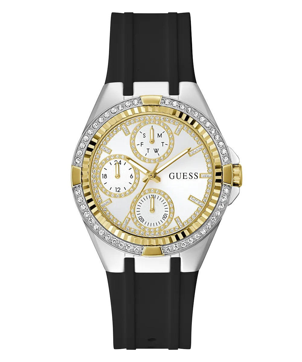 Guess Womens Silicone Watches GUESS Ladies Black 2-Tone Multi-function Watch