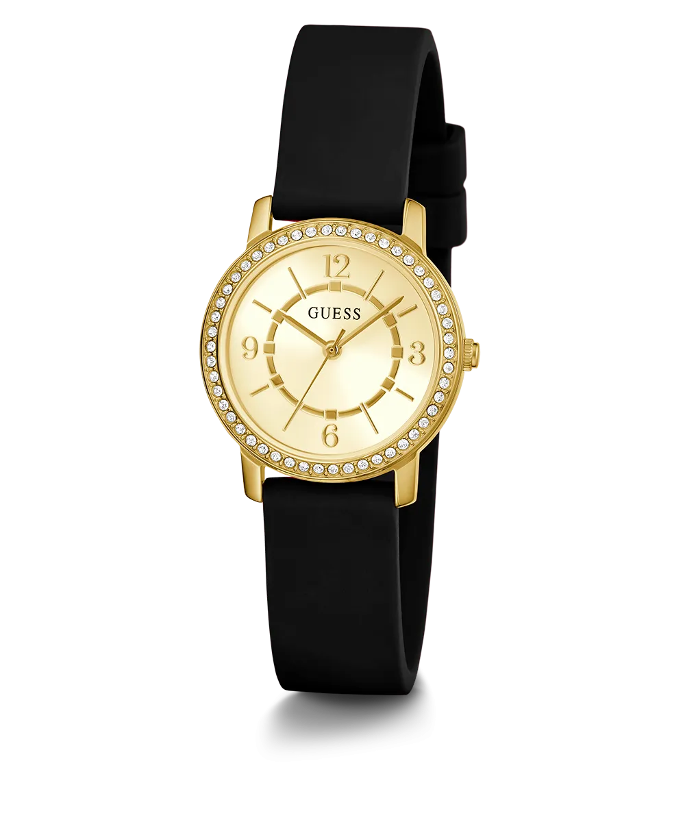 Guess Womens Silicone Watches GUESS Ladies Black Gold Tone Analog Watch
