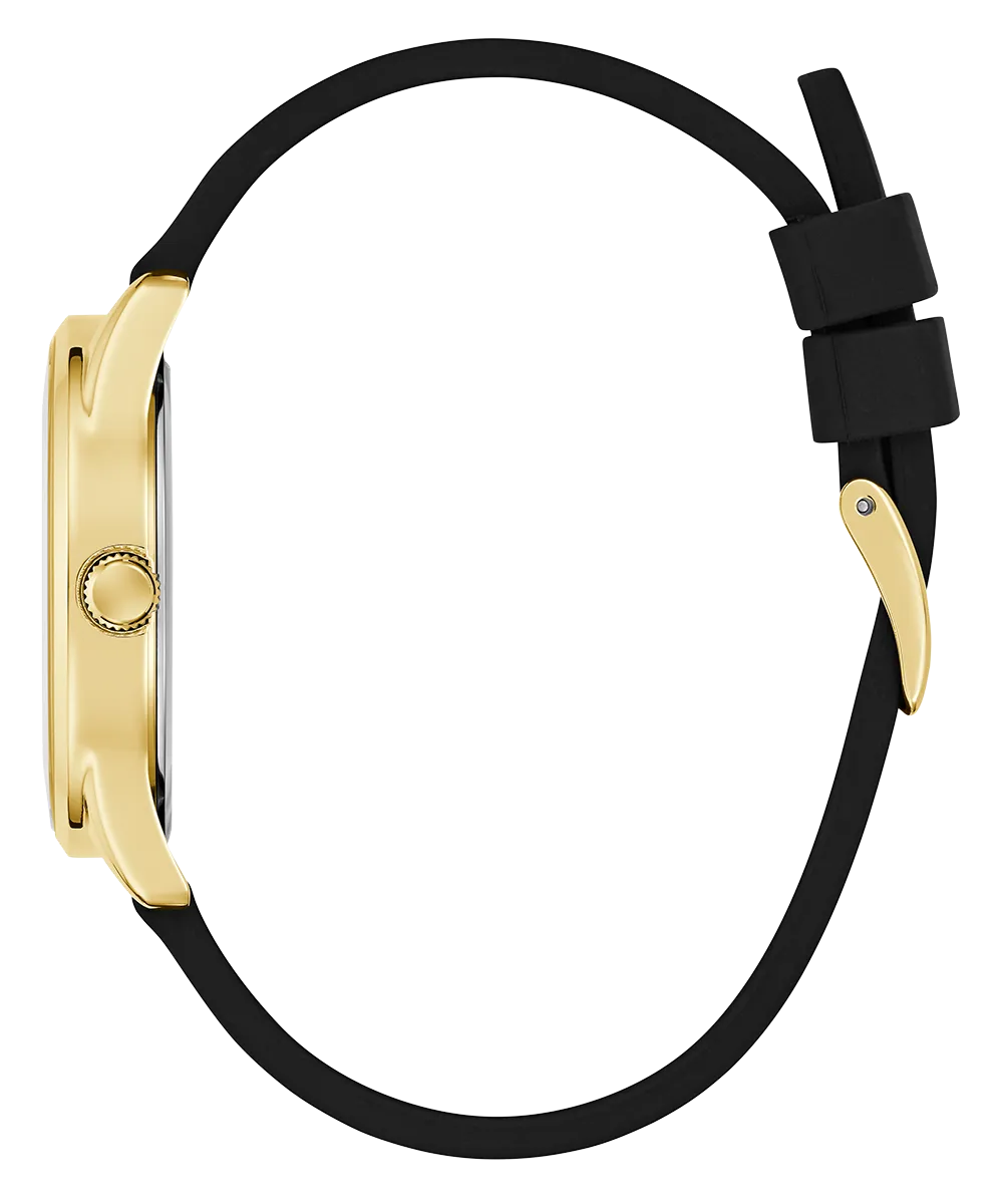 Guess Womens Silicone Watches GUESS Ladies Black Gold Tone Analog Watch