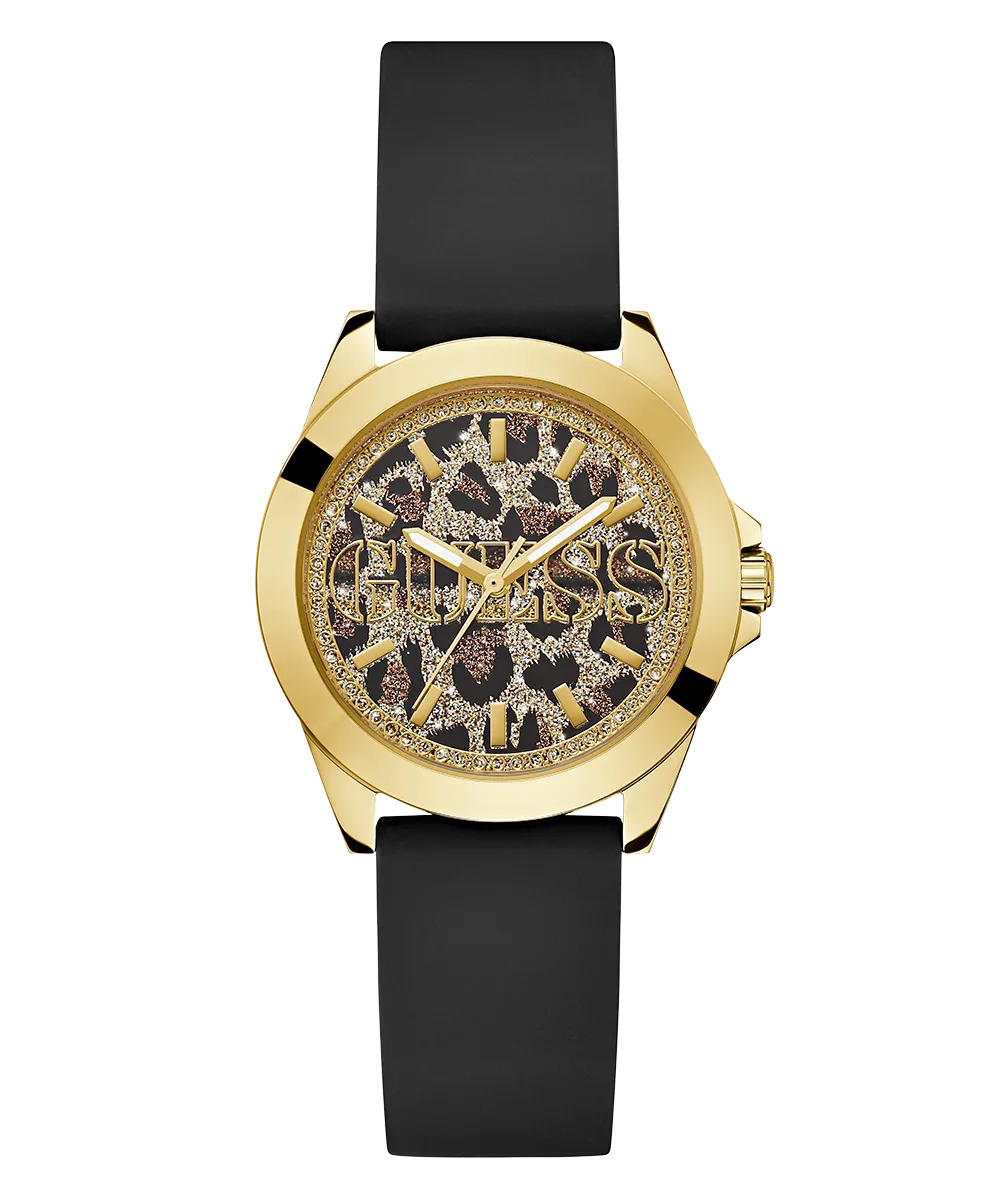 Guess Womens Silicone Watches GUESS Ladies Black Gold Tone Analog Watch