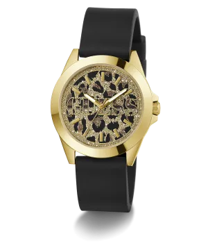 Guess Womens Silicone Watches GUESS Ladies Black Gold Tone Analog Watch