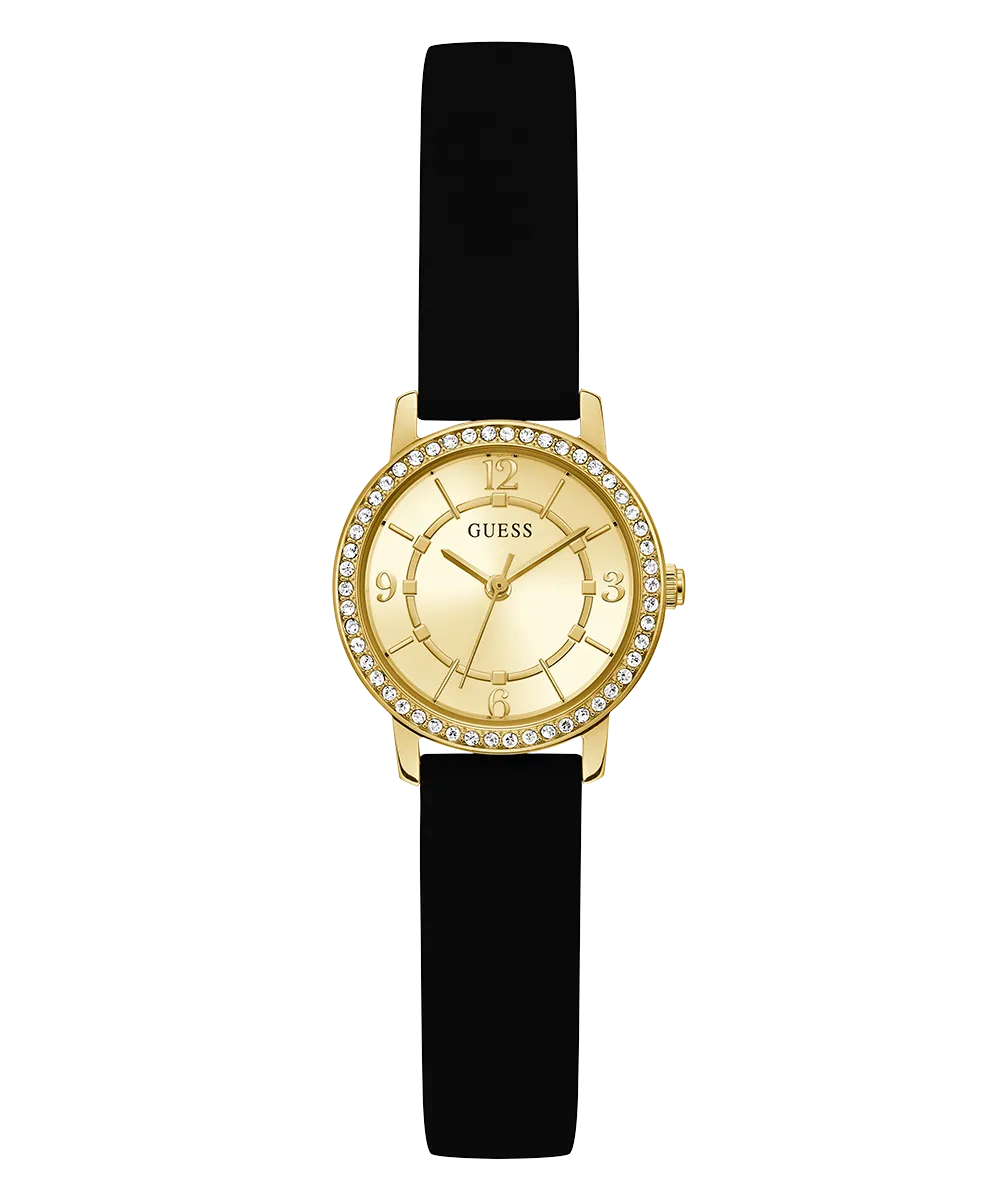 Guess Womens Silicone Watches GUESS Ladies Black Gold Tone Analog Watch