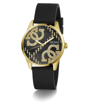 Guess Womens Silicone Watches GUESS Ladies Black Gold Tone Analog Watch