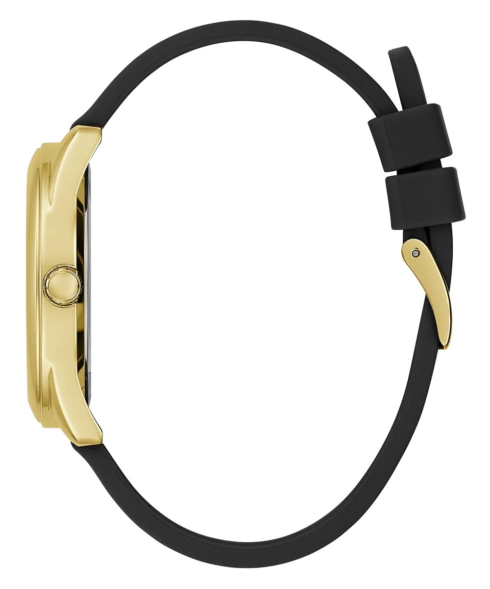 Guess Womens Silicone Watches GUESS Ladies Black Gold Tone Analog Watch