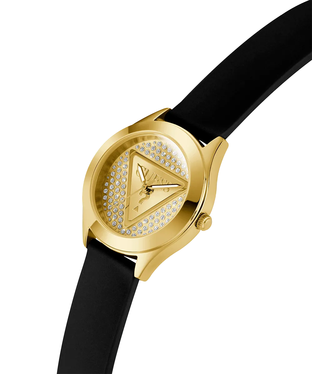 Guess Womens Silicone Watches GUESS Ladies Black Gold Tone Analog Watch