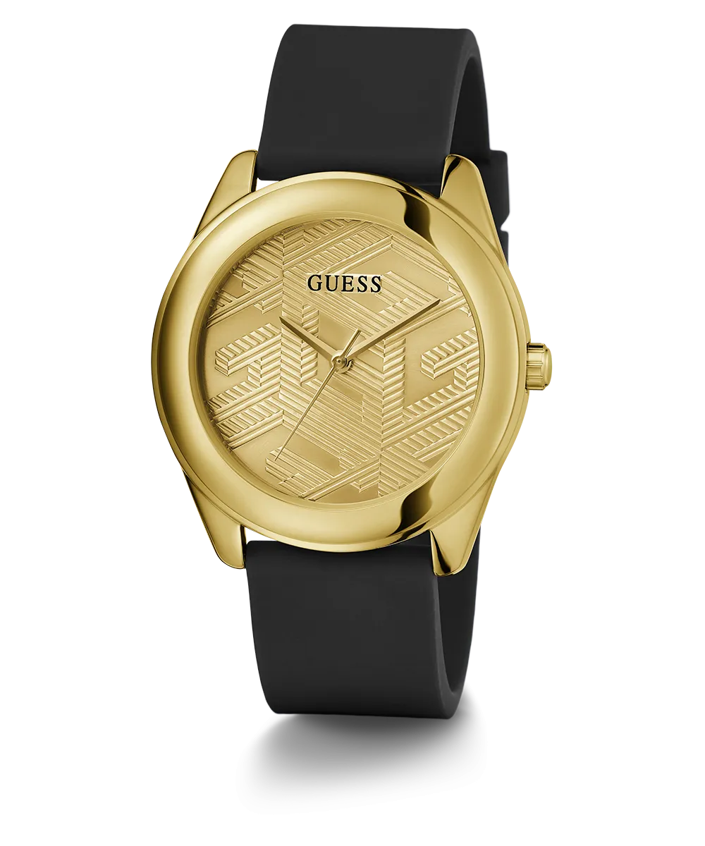 Guess Womens Silicone Watches GUESS Ladies Black Gold Tone Analog Watch