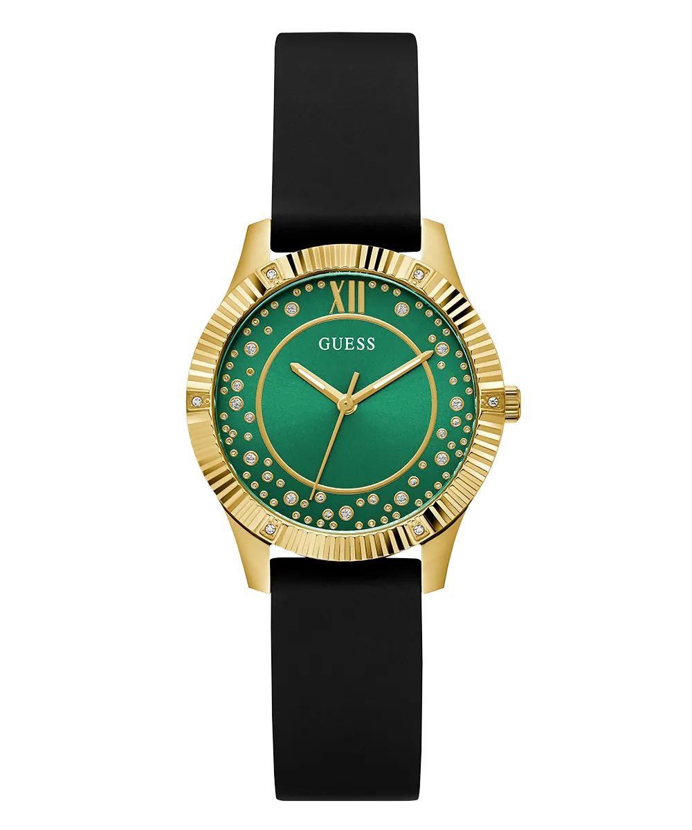 Guess Womens Silicone Watches GUESS Ladies Black Gold Tone Analog Watch