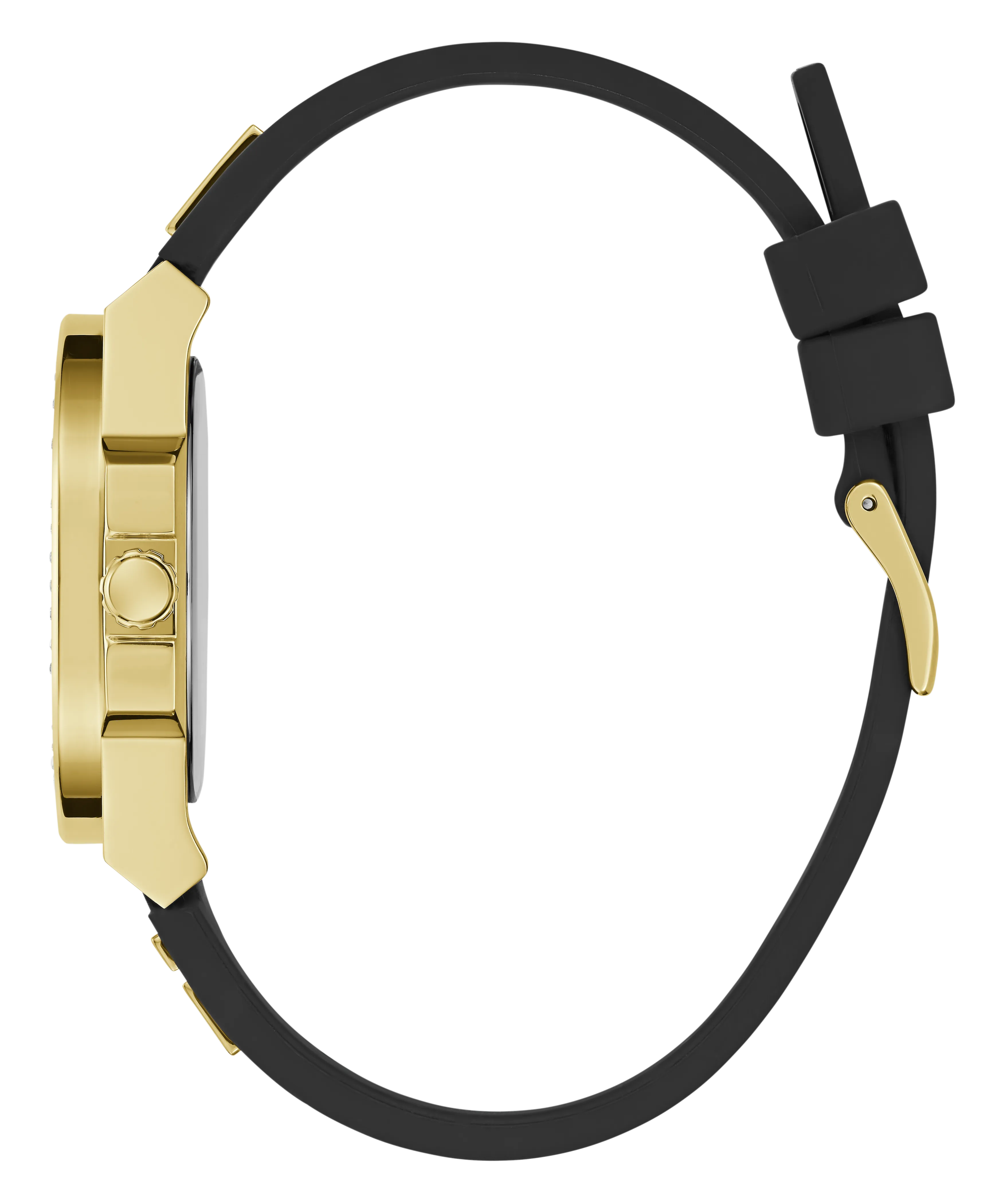 Guess Womens Silicone Watches GUESS Ladies Black Gold Tone Analog Watch