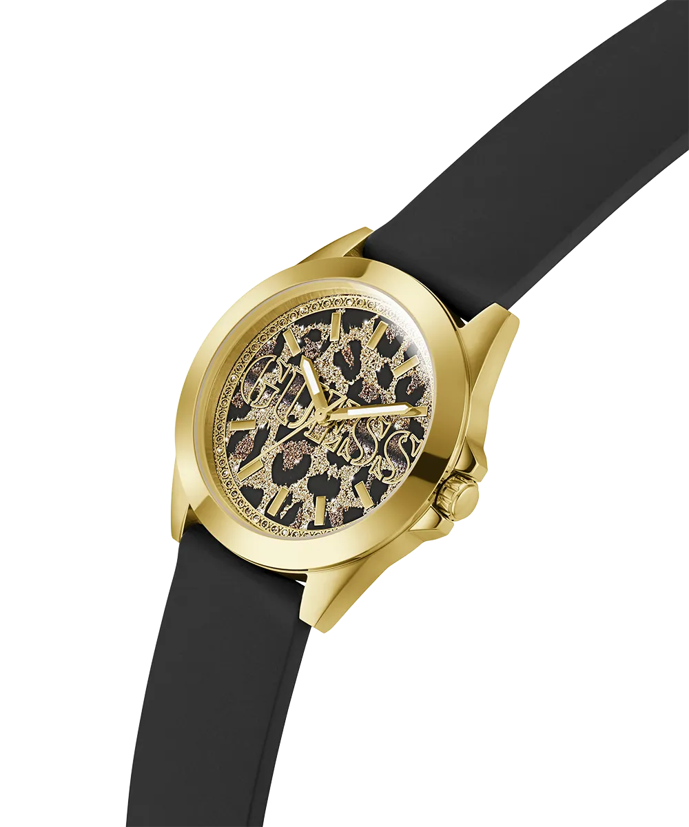 Guess Womens Silicone Watches GUESS Ladies Black Gold Tone Analog Watch