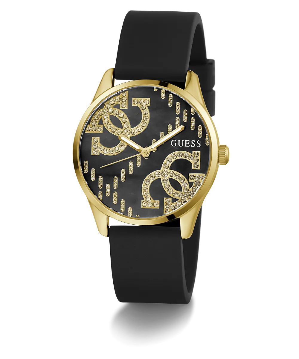 Guess Womens Silicone Watches GUESS Ladies Black Gold Tone Analog Watch