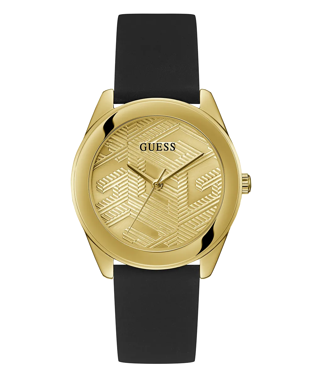 Guess Womens Silicone Watches GUESS Ladies Black Gold Tone Analog Watch