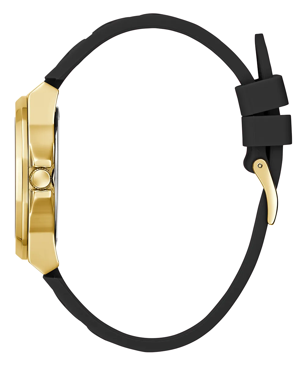 Guess Womens Silicone Watches GUESS Ladies Black Gold Tone Analog Watch
