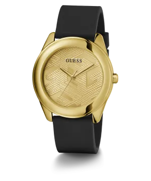 Guess Womens Silicone Watches GUESS Ladies Black Gold Tone Analog Watch