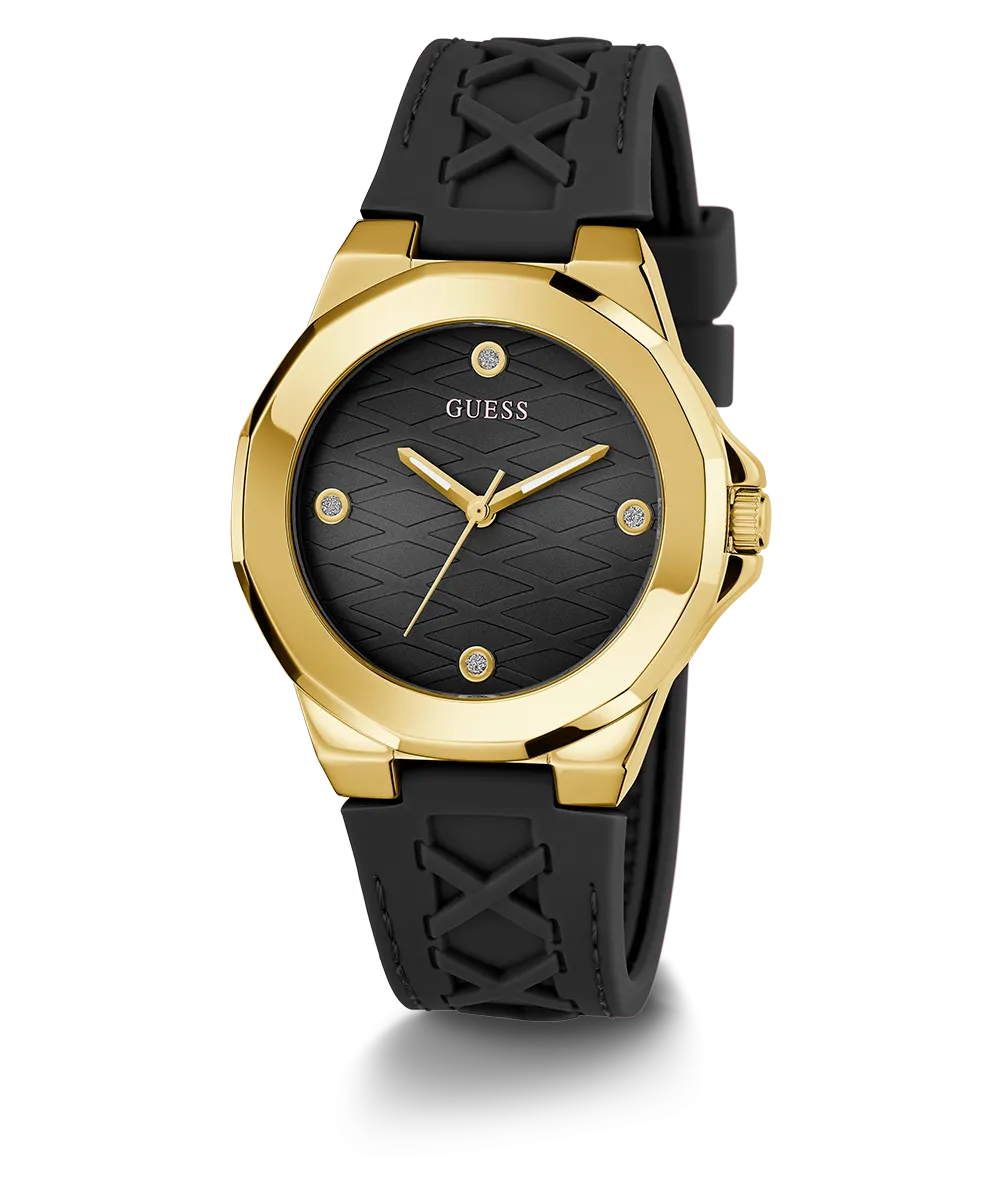 Guess Womens Silicone Watches GUESS Ladies Black Gold Tone Analog Watch