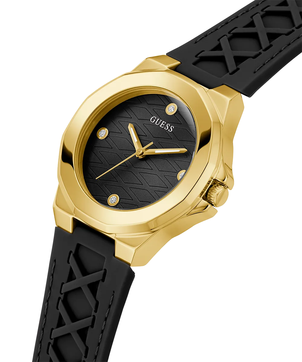 Guess Womens Silicone Watches GUESS Ladies Black Gold Tone Analog Watch