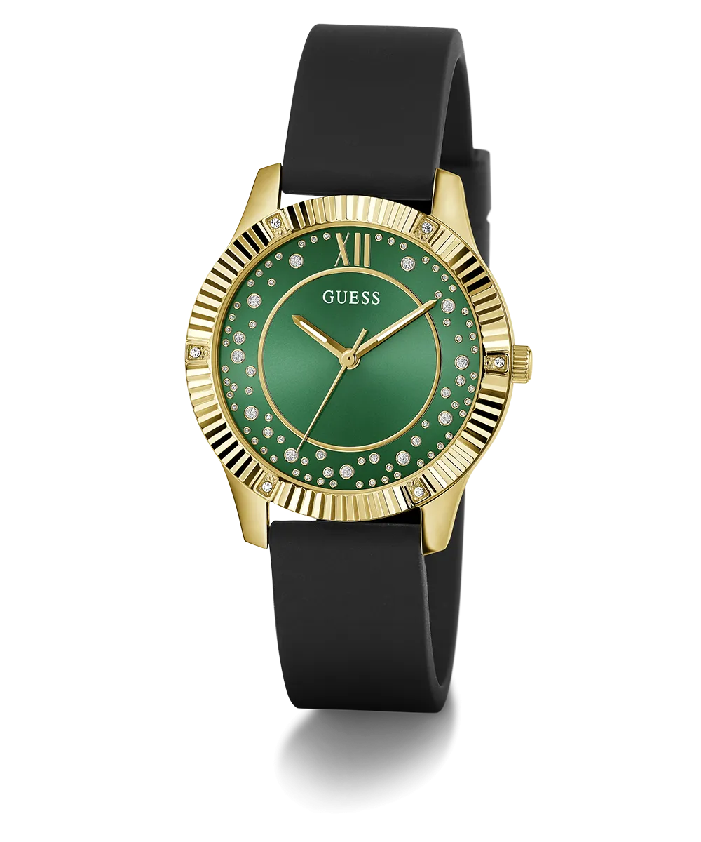 Guess Womens Silicone Watches GUESS Ladies Black Gold Tone Analog Watch