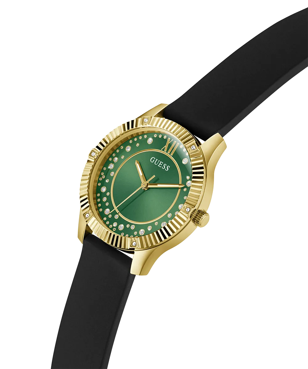 Guess Womens Silicone Watches GUESS Ladies Black Gold Tone Analog Watch