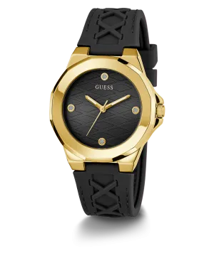 Guess Womens Silicone Watches GUESS Ladies Black Gold Tone Analog Watch