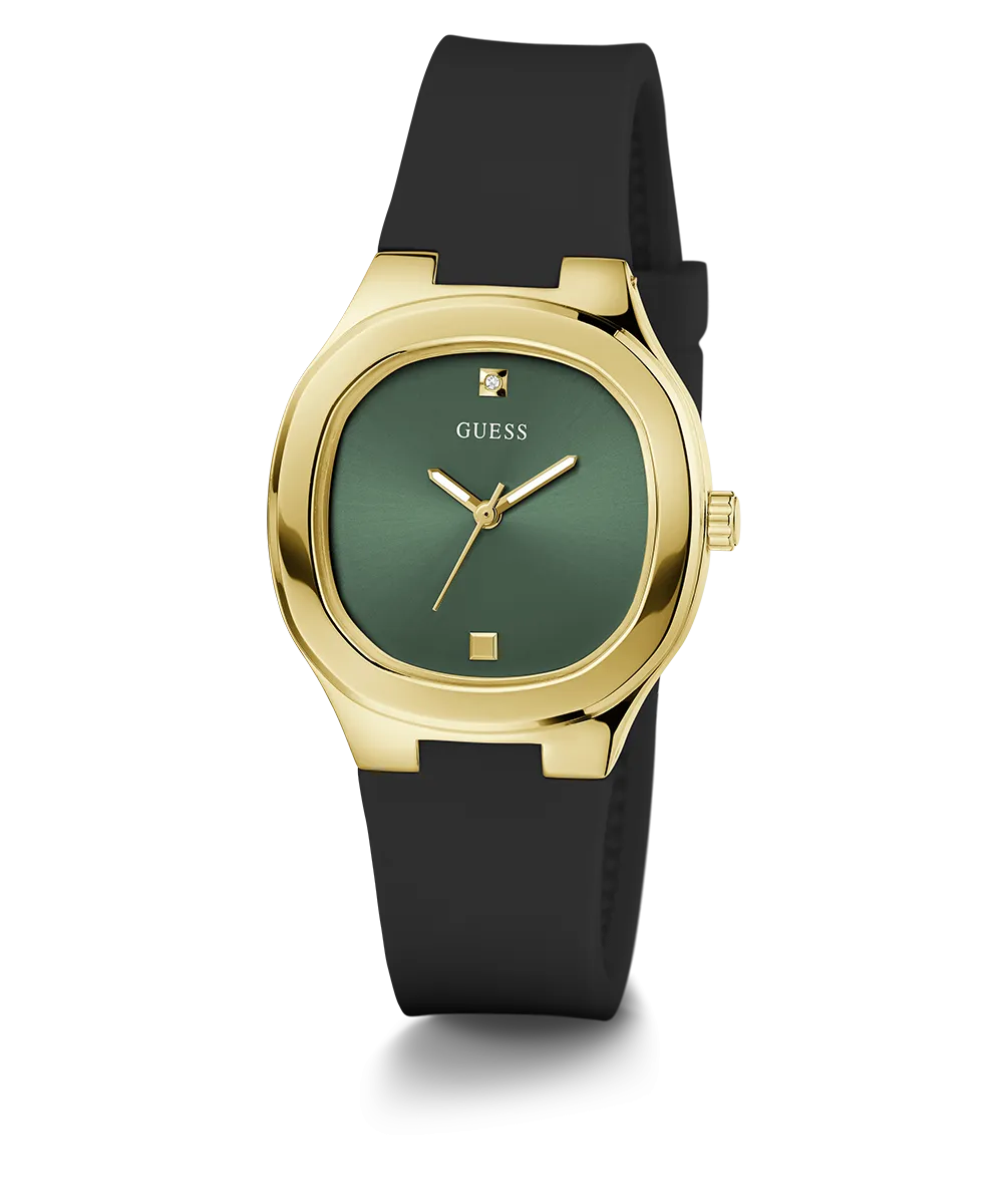 Guess Womens Silicone Watches GUESS Ladies Black Gold Tone Analog Watch
