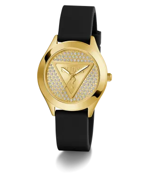 Guess Womens Silicone Watches GUESS Ladies Black Gold Tone Analog Watch