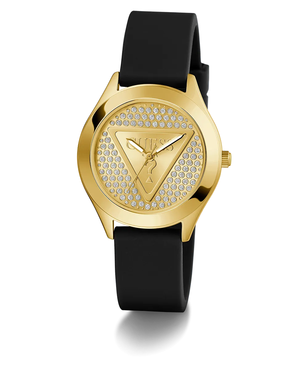 Guess Womens Silicone Watches GUESS Ladies Black Gold Tone Analog Watch
