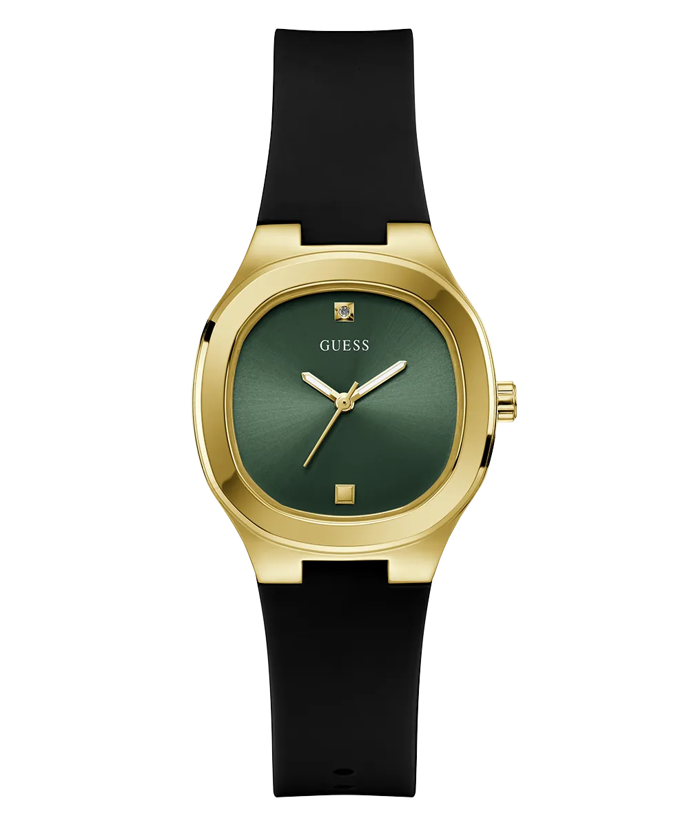 Guess Womens Silicone Watches GUESS Ladies Black Gold Tone Analog Watch