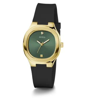 Guess Womens Silicone Watches GUESS Ladies Black Gold Tone Analog Watch