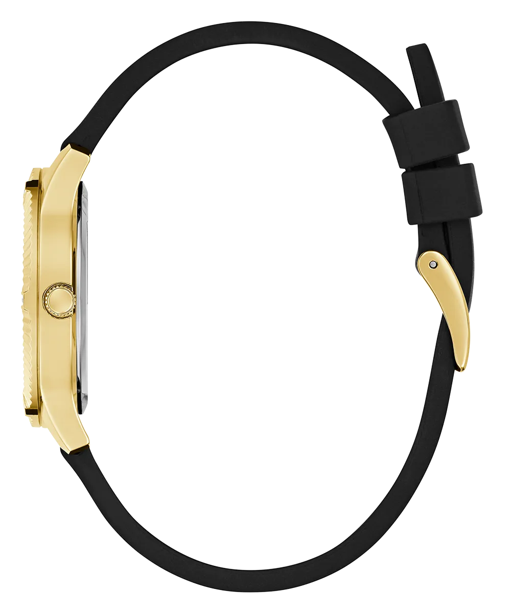 Guess Womens Silicone Watches GUESS Ladies Black Gold Tone Analog Watch