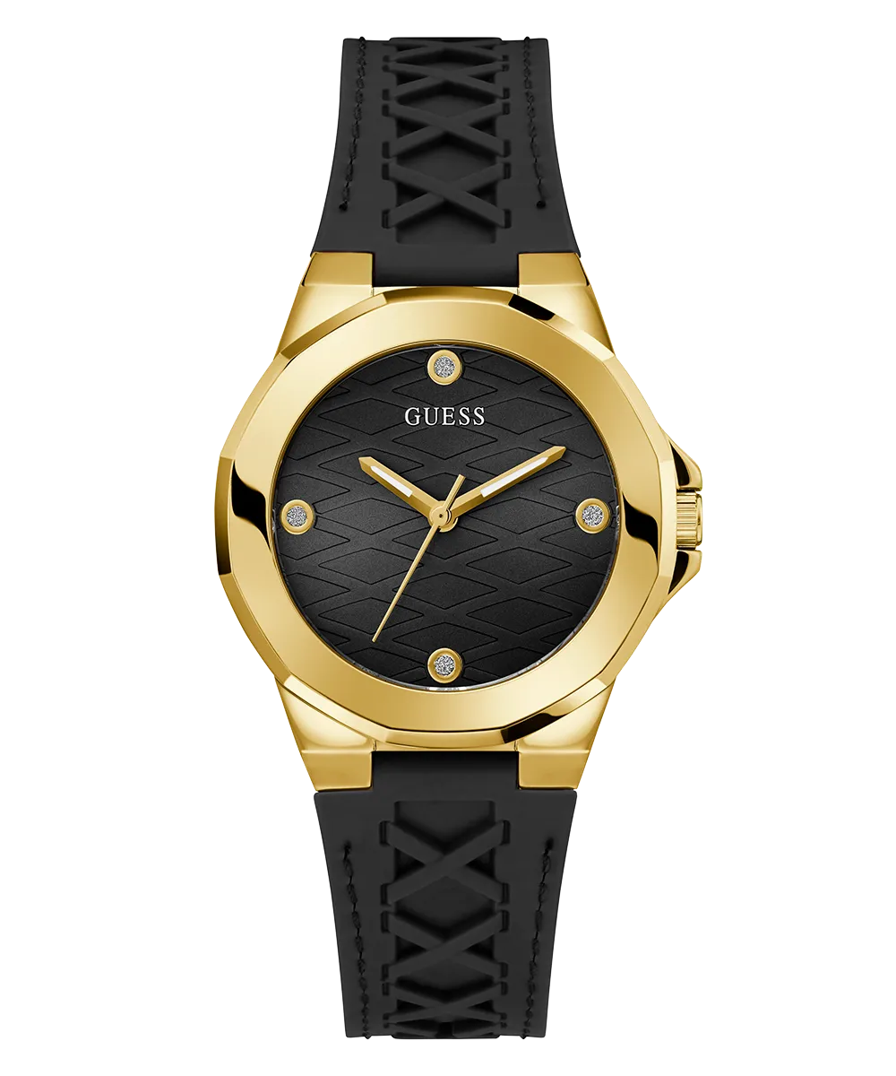 Guess Womens Silicone Watches GUESS Ladies Black Gold Tone Analog Watch
