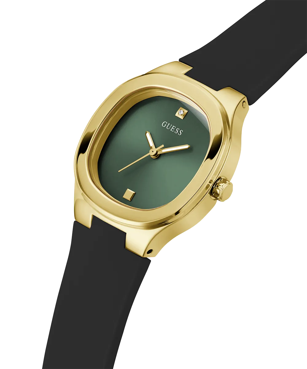 Guess Womens Silicone Watches GUESS Ladies Black Gold Tone Analog Watch