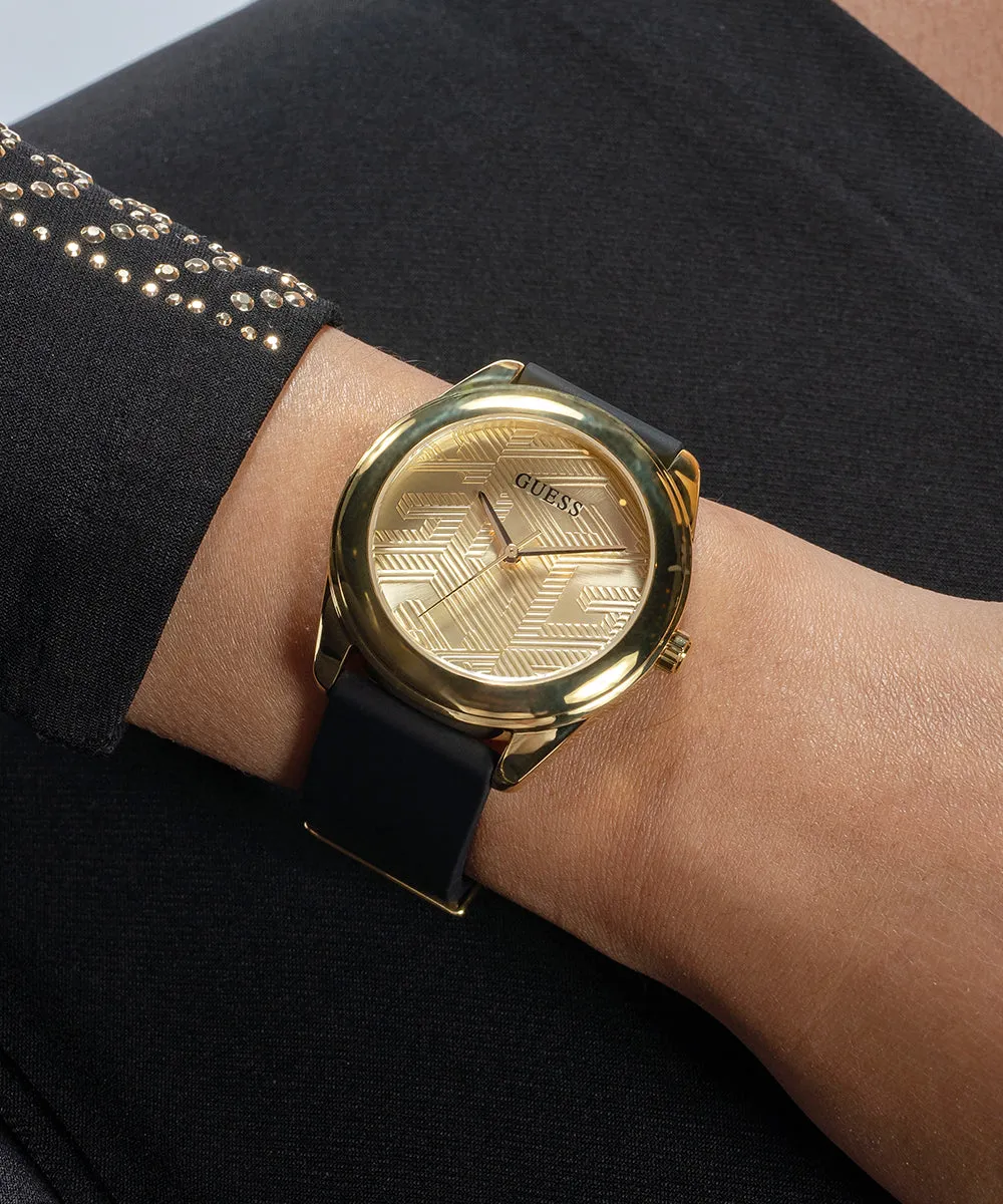 Guess Womens Silicone Watches GUESS Ladies Black Gold Tone Analog Watch