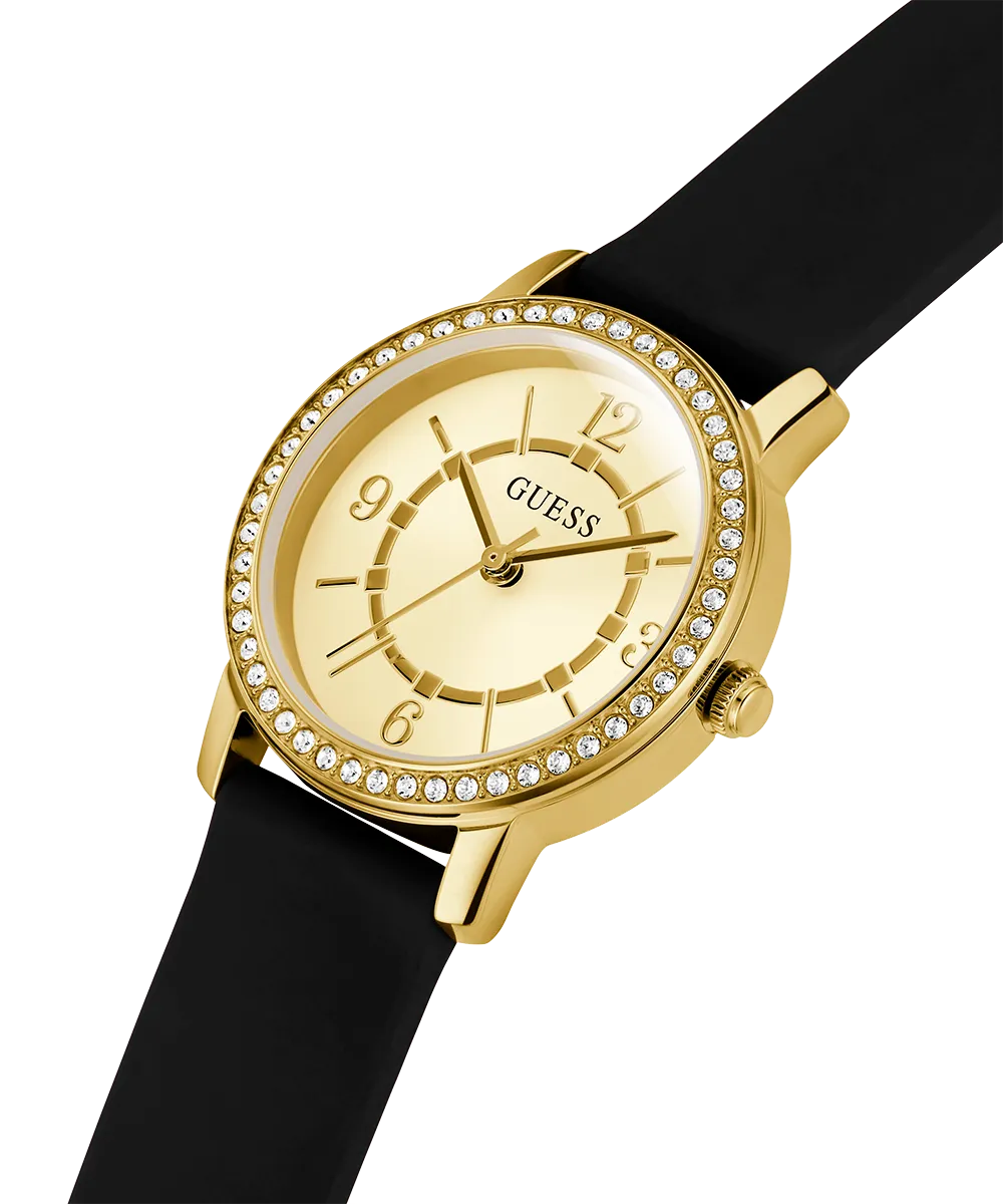 Guess Womens Silicone Watches GUESS Ladies Black Gold Tone Analog Watch