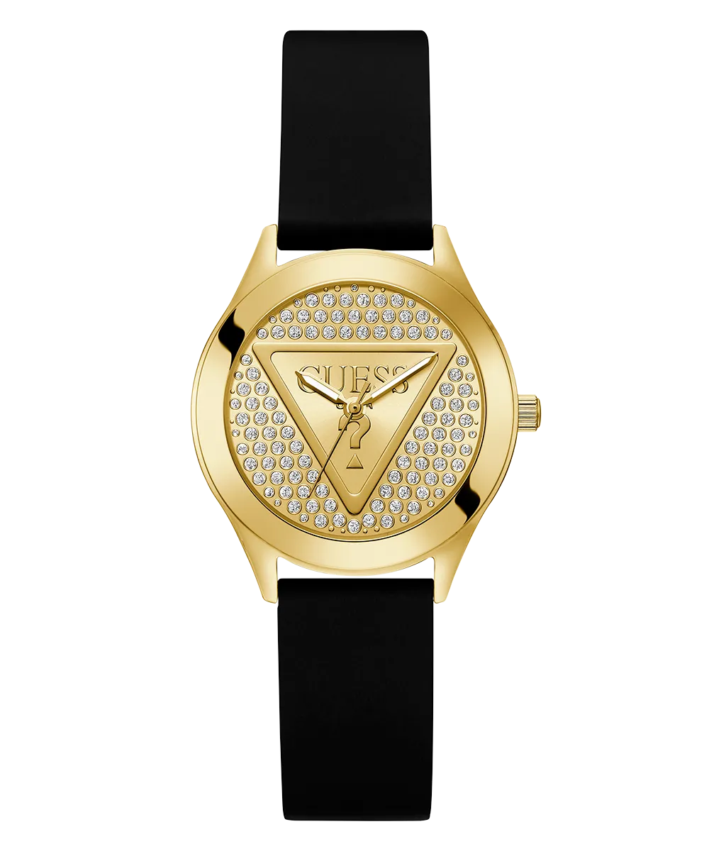 Guess Womens Silicone Watches GUESS Ladies Black Gold Tone Analog Watch