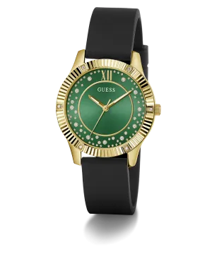 Guess Womens Silicone Watches GUESS Ladies Black Gold Tone Analog Watch