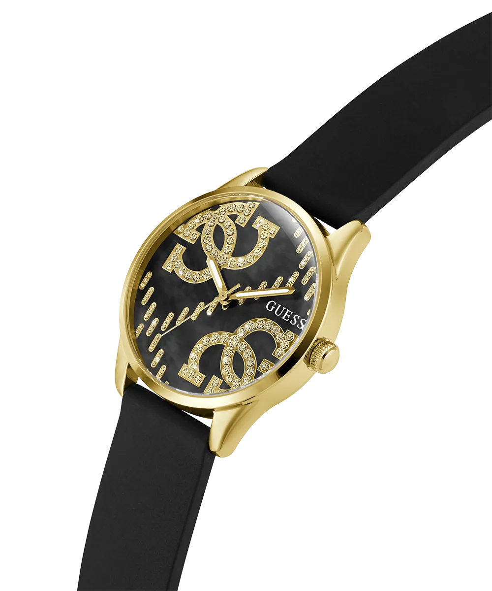 Guess Womens Silicone Watches GUESS Ladies Black Gold Tone Analog Watch