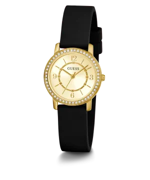 Guess Womens Silicone Watches GUESS Ladies Black Gold Tone Analog Watch