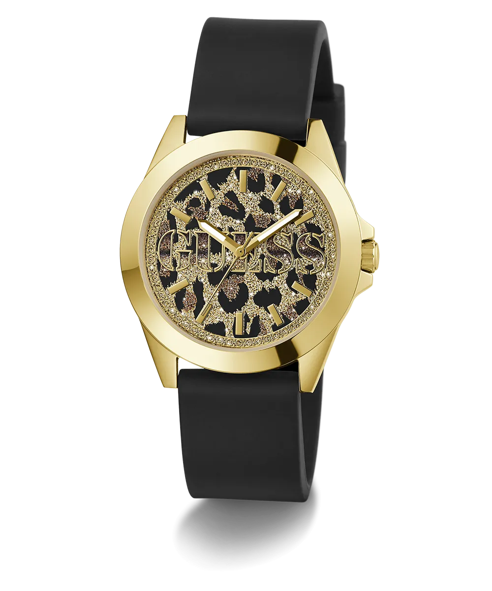 Guess Womens Silicone Watches GUESS Ladies Black Gold Tone Analog Watch