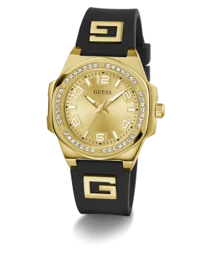 Guess Womens Silicone Watches GUESS Ladies Black Gold Tone Analog Watch