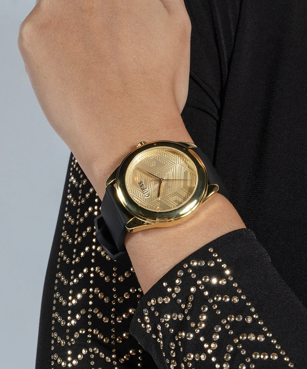 Guess Womens Silicone Watches GUESS Ladies Black Gold Tone Analog Watch