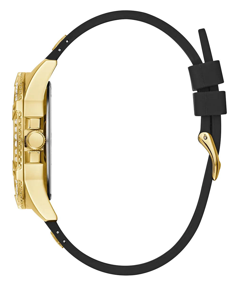 Guess Womens Silicone Watches GUESS Ladies Black Gold Tone Multi-function Watch