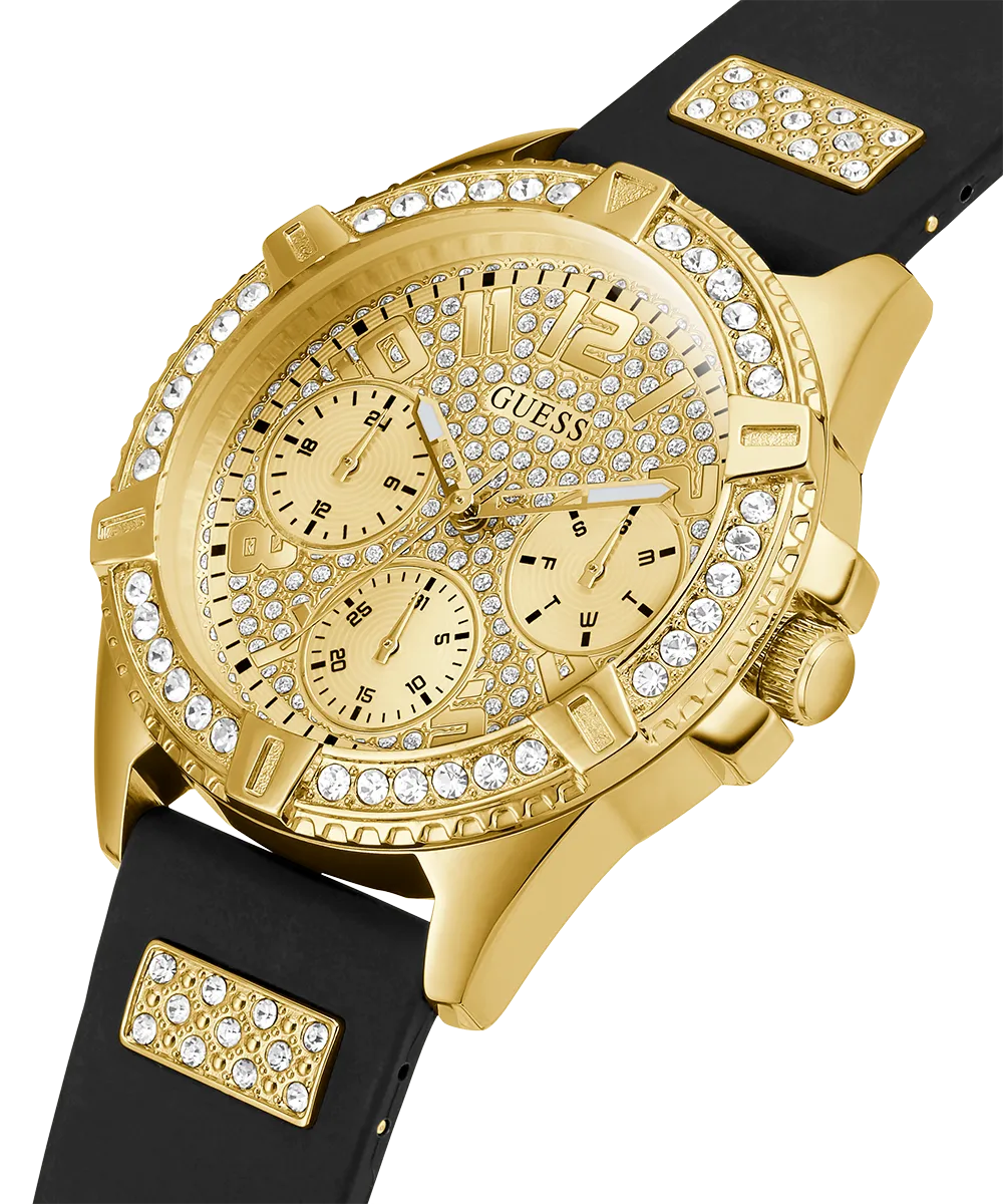 Guess Womens Silicone Watches GUESS Ladies Black Gold Tone Multi-function Watch