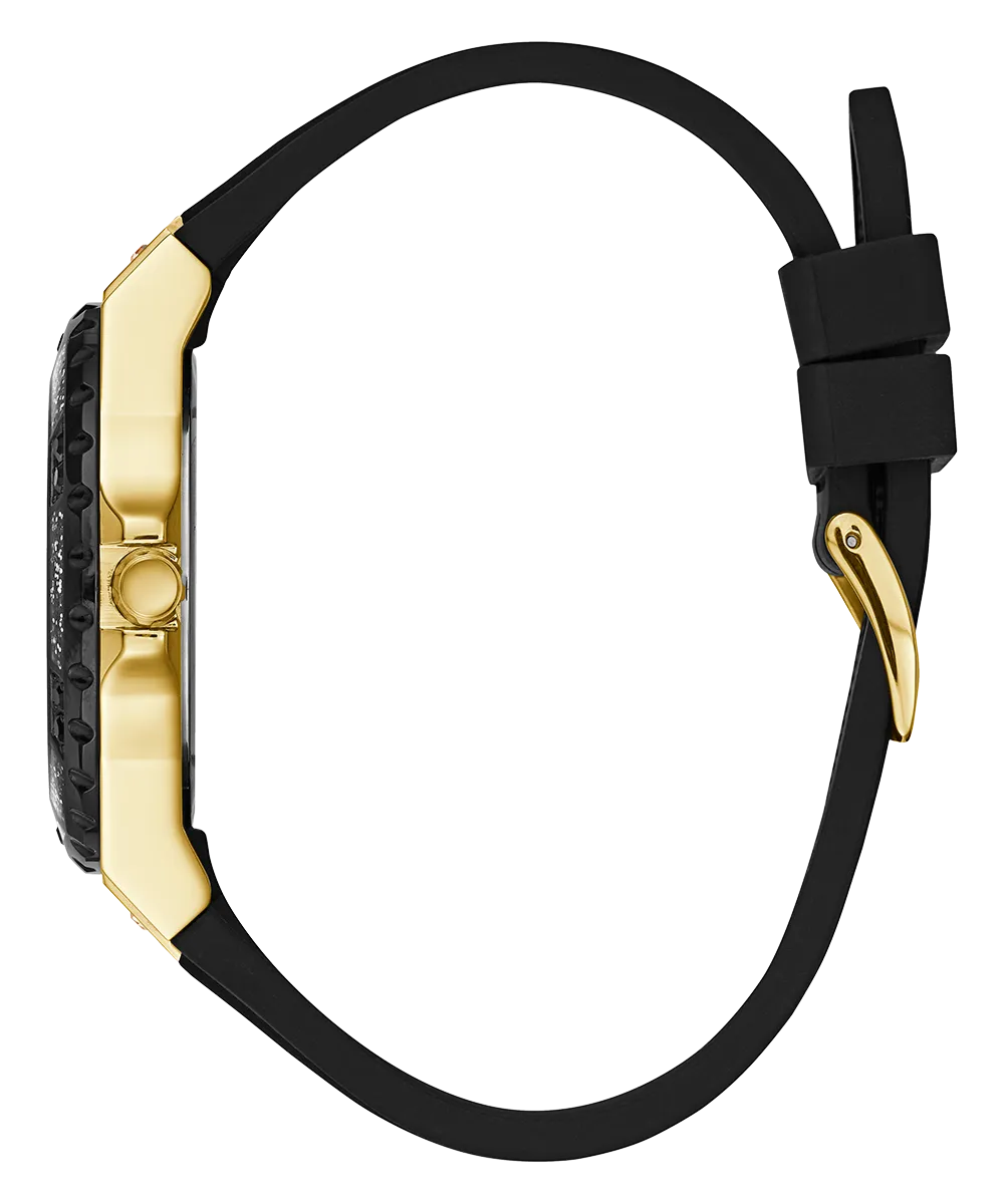 Guess Womens Silicone Watches GUESS Ladies Black Gold Tone Multi-function Watch