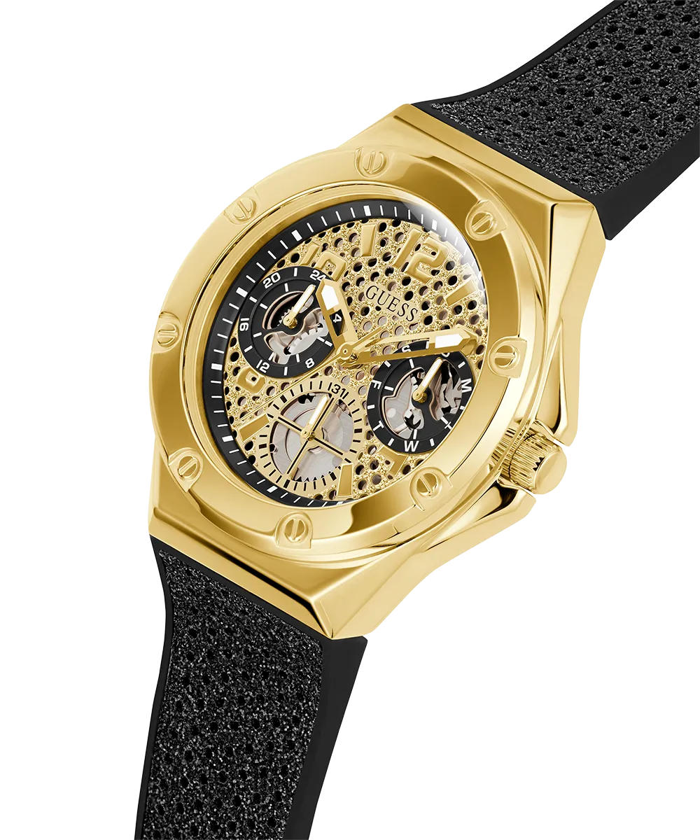 Guess Womens Silicone Watches GUESS Ladies Black Gold Tone Multi-function Watch