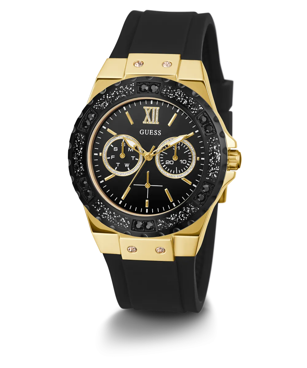 Guess Womens Silicone Watches GUESS Ladies Black Gold Tone Multi-function Watch