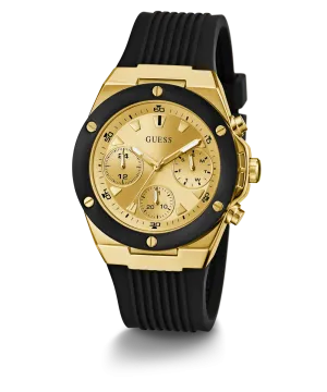 Guess Womens Silicone Watches GUESS Ladies Black Gold Tone Multi-function Watch