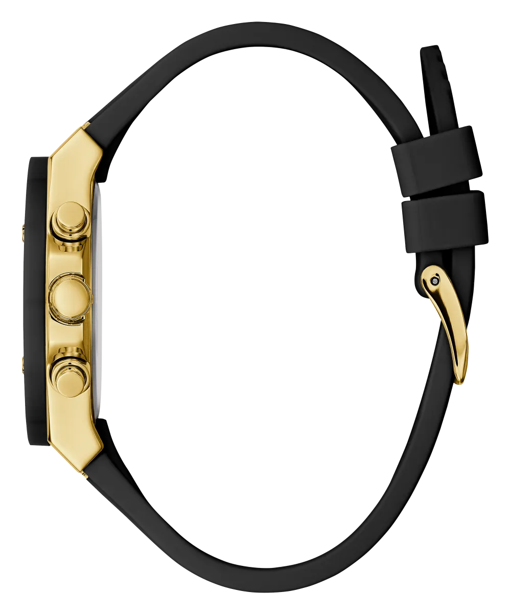 Guess Womens Silicone Watches GUESS Ladies Black Gold Tone Multi-function Watch