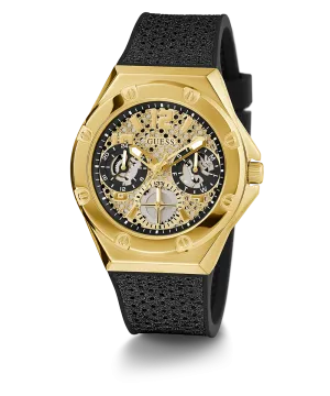 Guess Womens Silicone Watches GUESS Ladies Black Gold Tone Multi-function Watch
