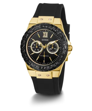 Guess Womens Silicone Watches GUESS Ladies Black Gold Tone Multi-function Watch