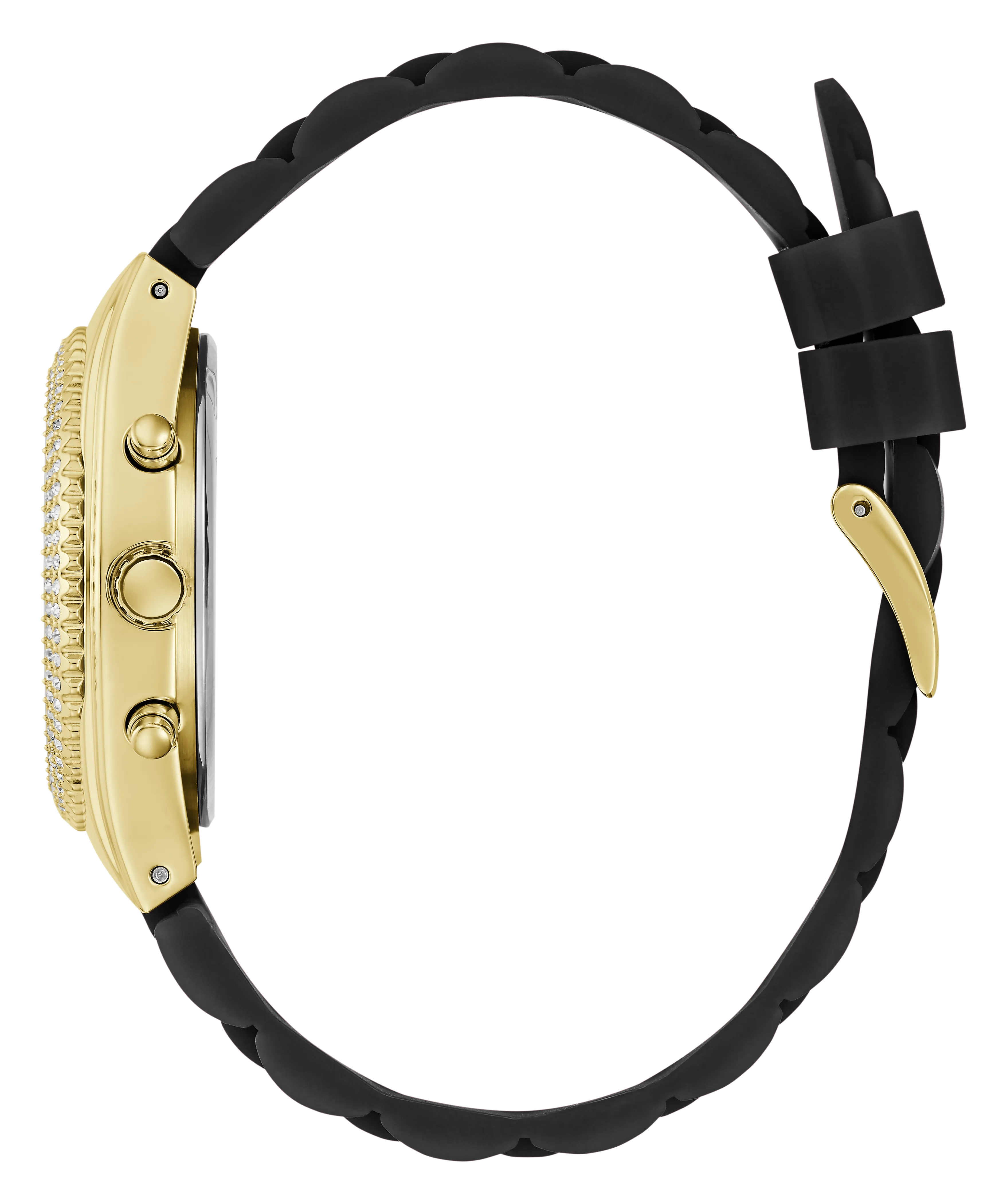 Guess Womens Silicone Watches GUESS Ladies Black Gold Tone Multi-function Watch